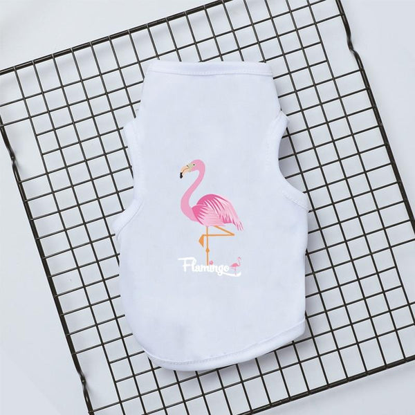 Cute Printed Summer Pet T-shirt - White Flamingo