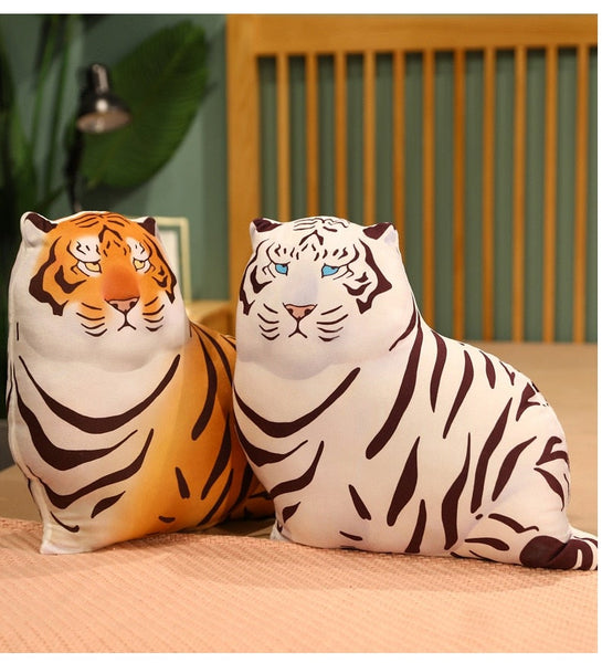 Plush Puffy Tiger Toy Stuffed Animal Cute Tiger Pillow White/Brown Color