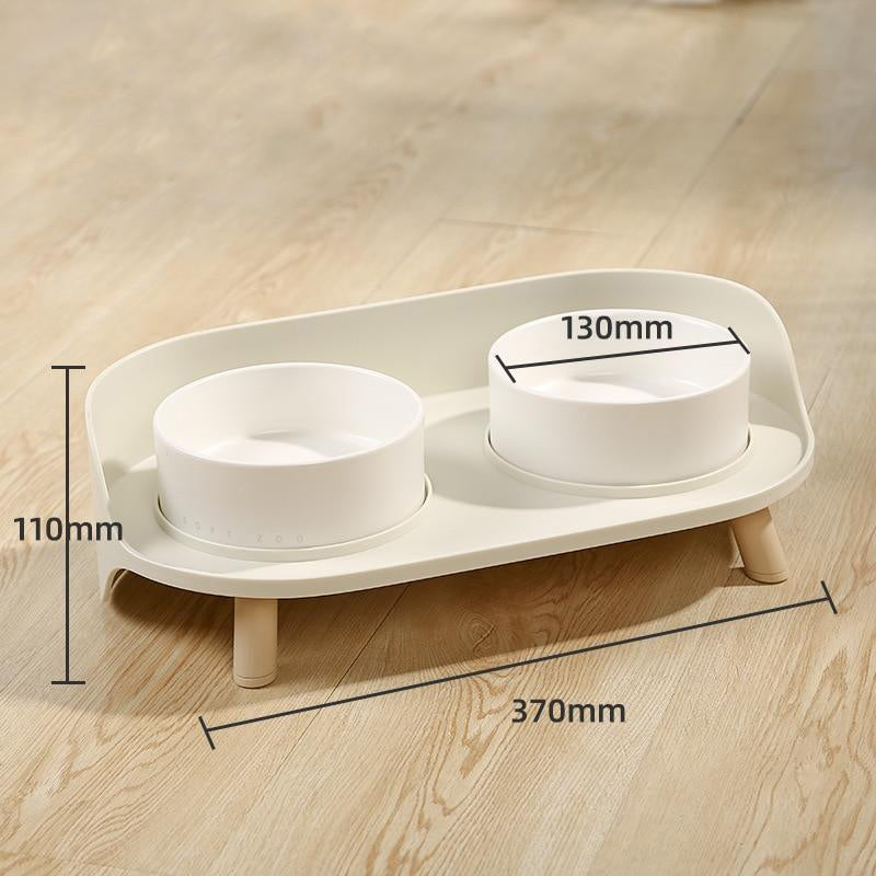 Elevated Dog & Cat Bowl Raised Pet Dish with Ceramic Bowls, No-Skid Silicone Mat
