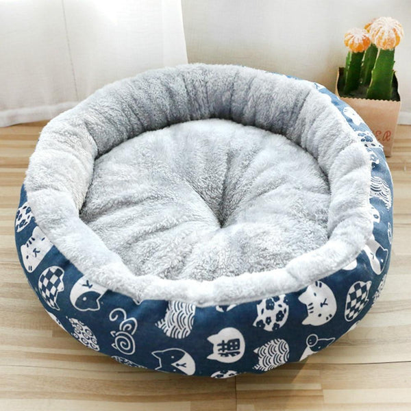 Round Shape Super Soft Pet Cushion Mat for Dogs & Cats - Blue Color, Cats Design