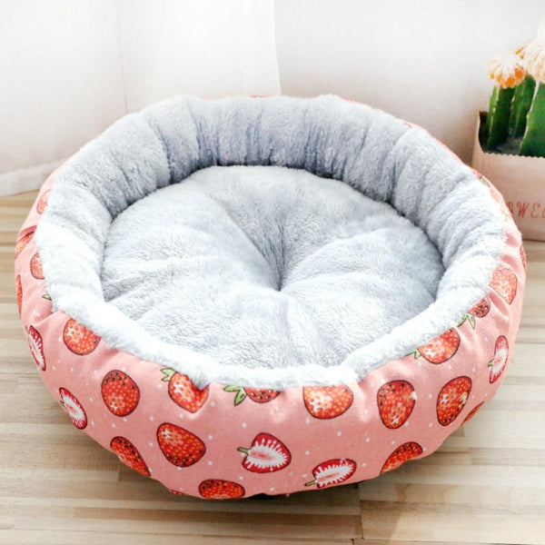 Round Shape Super Soft Pet Cushion Mat for Dogs & Cats - Strawberry Design