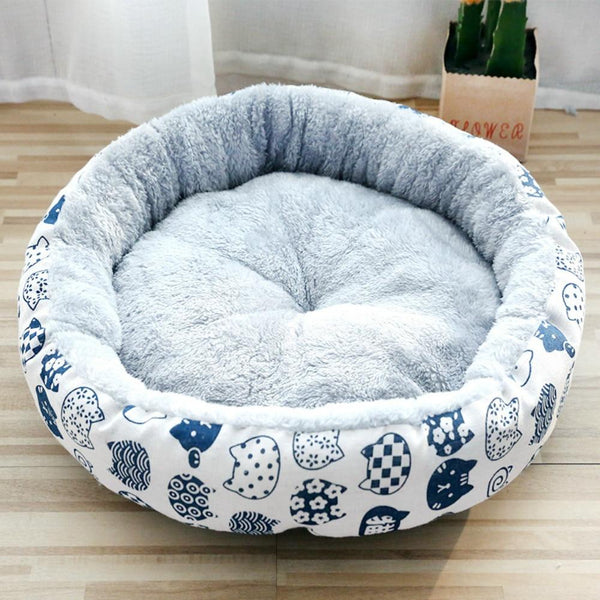 Round Shape Super Soft Pet Cushion Mat for Dogs & Cats - White Color, Cats Design