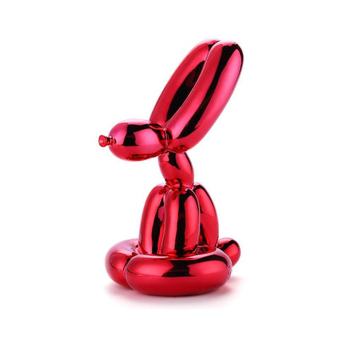 Sitting Balloon Poodle Dog Figurine - Red Color