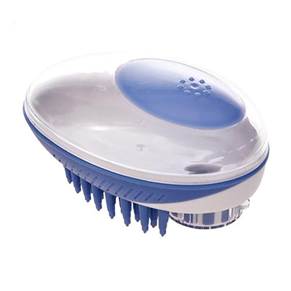 Soft Silicone Pet Bathing Comb, 2 in 1 Massage Brush and Soap Dispenser - Blue Color