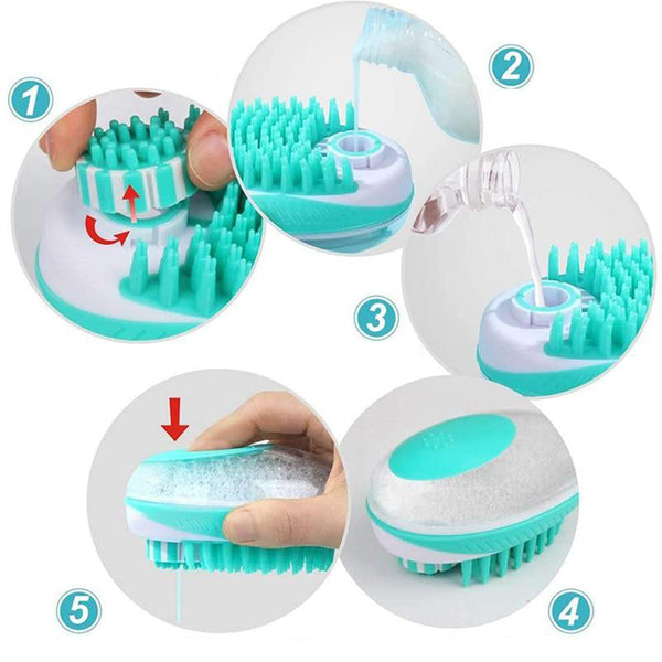 Soft Silicone Pet Bathing Comb, 2 in 1 Massage Brush and Soap Dispenser - How To Use