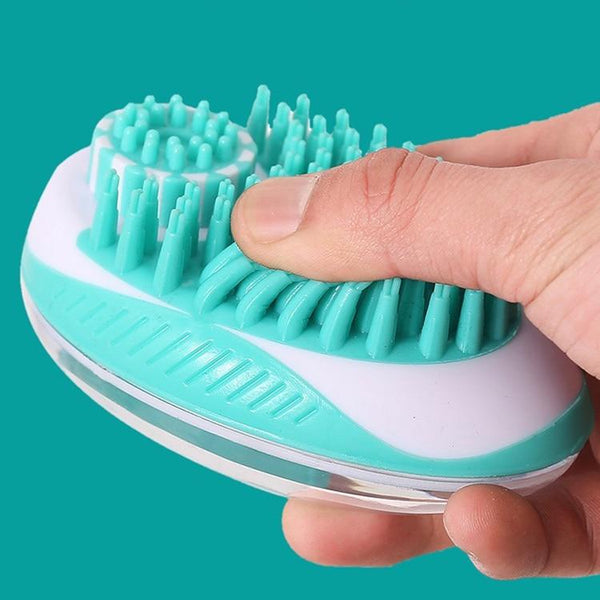Soft Silicone Pet Bathing Comb, 2 in 1 Massage Brush and Soap Dispenser - Soft Silicone Bristles