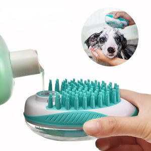 Soft Silicone Pet Bathing Comb, 2 in 1 Massage Brush and Soap Dispenser