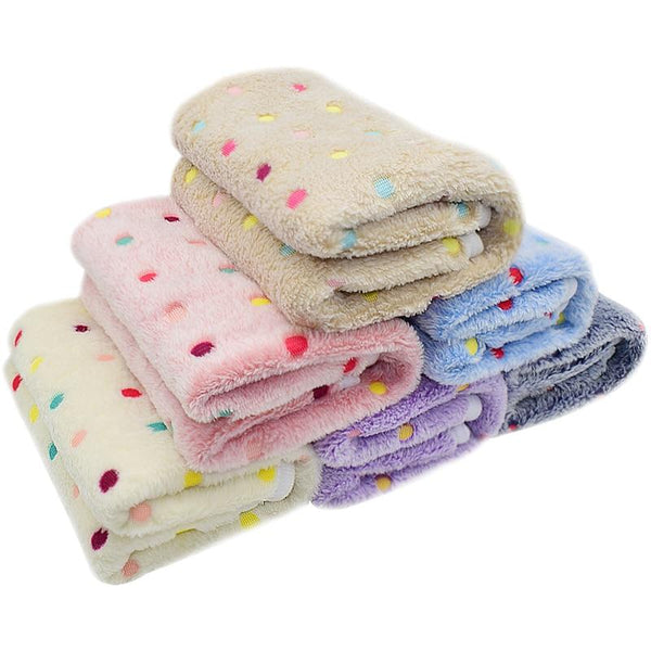 Dotted Pattern Cat Dog Bed Blanket Soft Fleece Cushion Warm Blankets