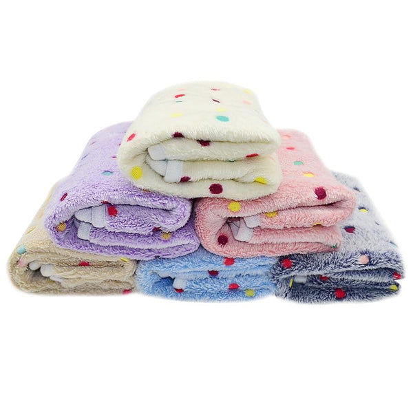 Dotted Pattern Cat Dog Bed Blanket Soft Fleece Cushion Warm Blankets