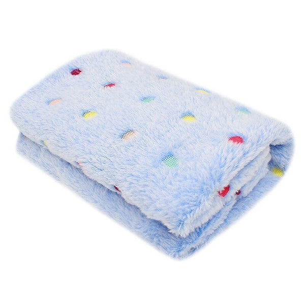 Dotted Pattern Cat Dog Bed Blanket Soft Fleece Cushion Warm Blankets - Blue Color