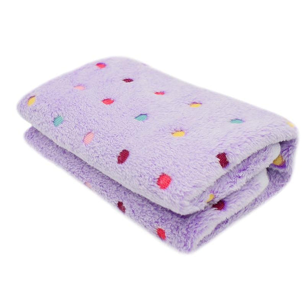 Dotted Pattern Cat Dog Bed Blanket Soft Fleece Cushion Warm Blankets - Purple Color