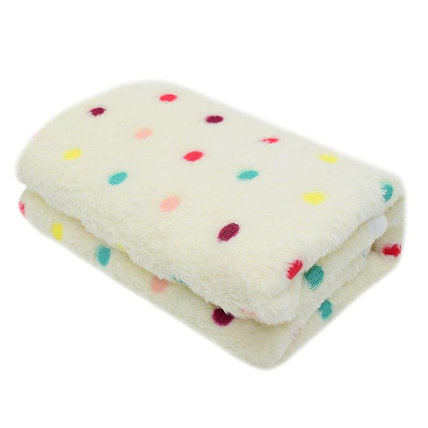 Dotted Pattern Cat Dog Bed Blanket Soft Fleece Cushion Warm Blankets - White Color