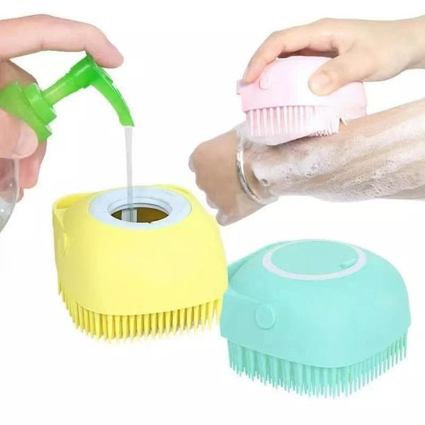 Pet SPA Massage Comb Soft Silicone Shower Brush and Soap Dispenser - Refillable with Soap