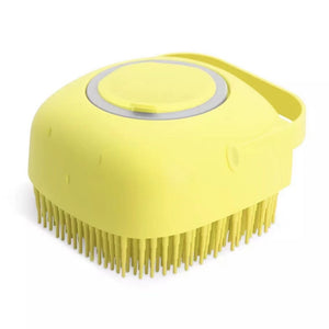 Pet SPA Massage Comb Soft Silicone Shower Brush and Soap Dispenser - Yellow Color