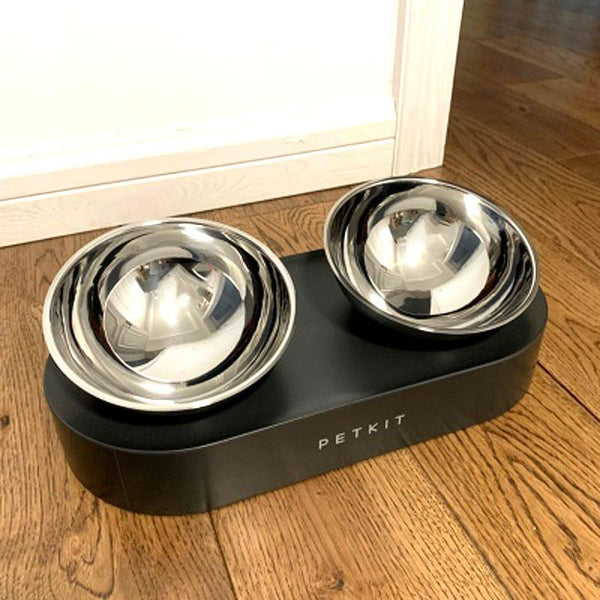 Stainless Steel Double Bowl 15 Degree Adjustable Pet Food and Water Bowl