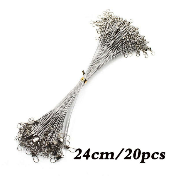 20 Piece Steel Wire Leader with Swivel Anti-bite Fishing Line 15-50cm