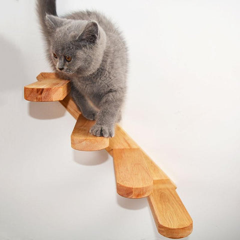 Wall Mounted Cat Climbing Ladder Wooded Stairs Platform, Furniture for Kittens