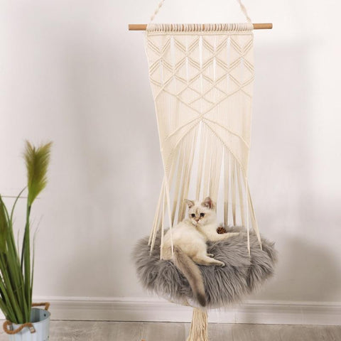 Hand-Woven Hanging Basket Swing for Cats