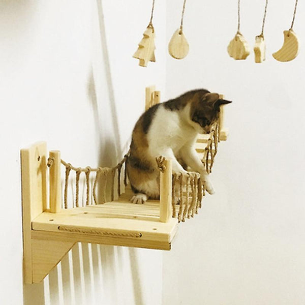 Wall Mounted Cat Bridge Wooden Climbing Frame Pet Furniture - Cat Climbing