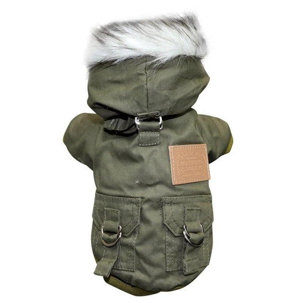 Warm Winter Jacket for Cats and Dogs Hooded One Piece Clothes - Green Color