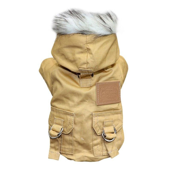 Warm Winter Jacket for Cats and Dogs Hooded One Piece Clothes - Khaki Color