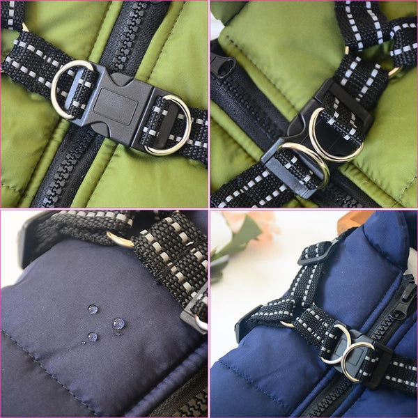 Waterproof Jacket for Dogs with Integrated Vest Harness