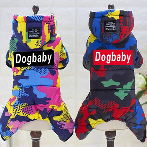 Windproof Dog Coat Pet Clothes Warm Winter 4 Legged Jumpsuit with Hoodie