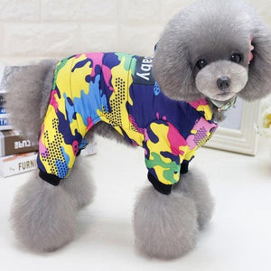 Windproof Dog Coat Pet Clothes Warm Winter 4 Legged Jumpsuit with Hoodie